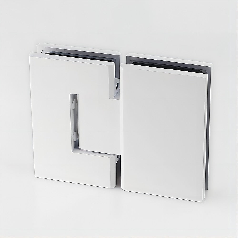 120x110cm Corner Frameless Shower Screen – White Wall Channel and Floor Channel with Brass Hinges & Round Knob Handle