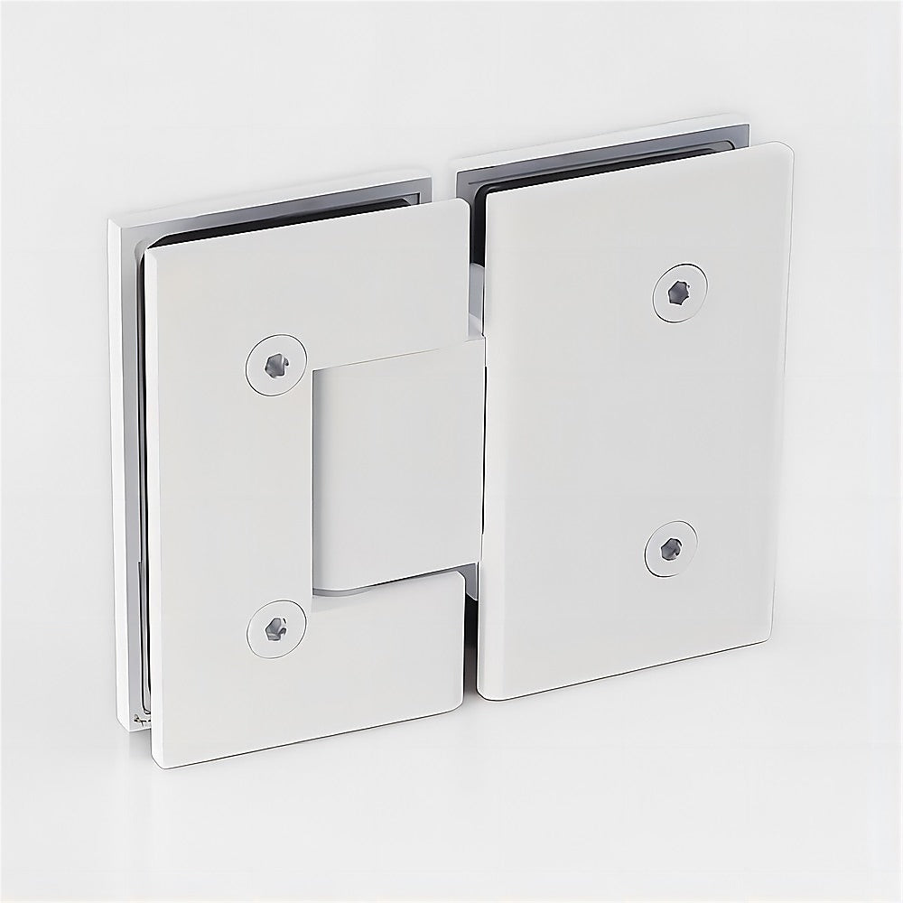 120x110cm Corner Frameless Shower Screen – White Wall Channel and Floor Channel with Brass Hinges & Round Knob Handle