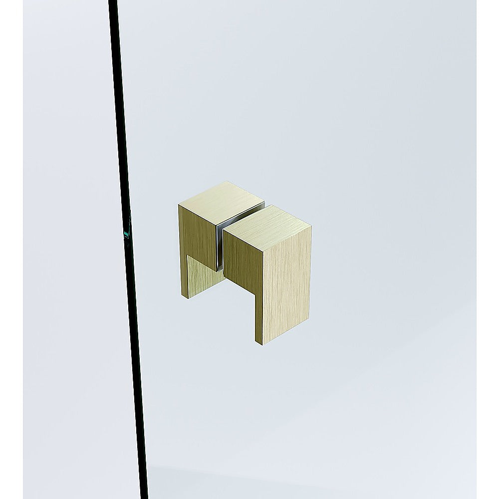 110x110cm Corner Frameless Shower Screen – Gold Wall Channel and Floor Channel with Brass Hinges & Square Double Pull Handle