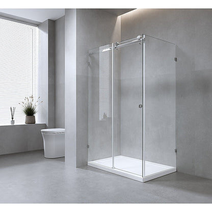 160x100cm Frameless Glass Sliding Corner Shower – With Black Rail and Wall Channel for Contemporary Bathrooms