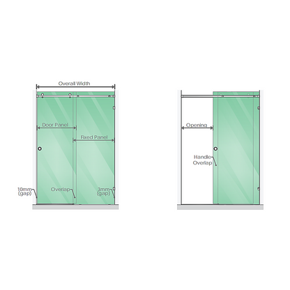 160x100cm Frameless Glass Sliding Corner Shower – With Gunmetal Rail and Wall Channel for Contemporary Bathrooms