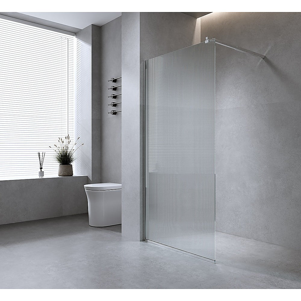 80cm Reeded Glass Shower Screen with Chrome Wall Channel