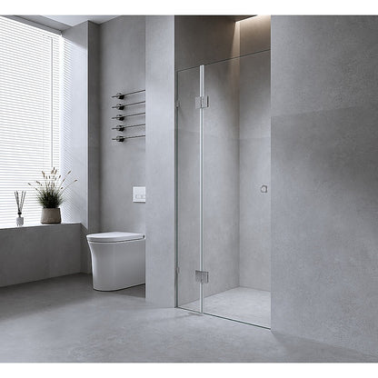 90cm Frameless Wall-to-Wall Shower Screen with Chrome Brackets & Brass Hinges – U-Brackets