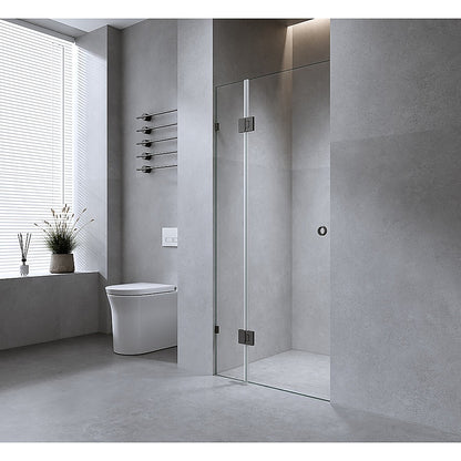 90cm Frameless Wall-to-Wall Shower Screen with Chrome Brackets & Brass Hinges – U-Brackets
