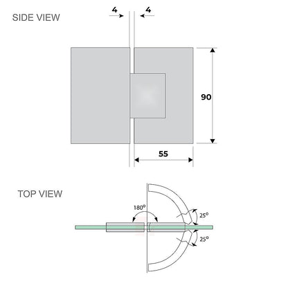 90cm Frameless Wall-to-Wall Shower Screen with Chrome Brackets & Brass Hinges – U-Brackets