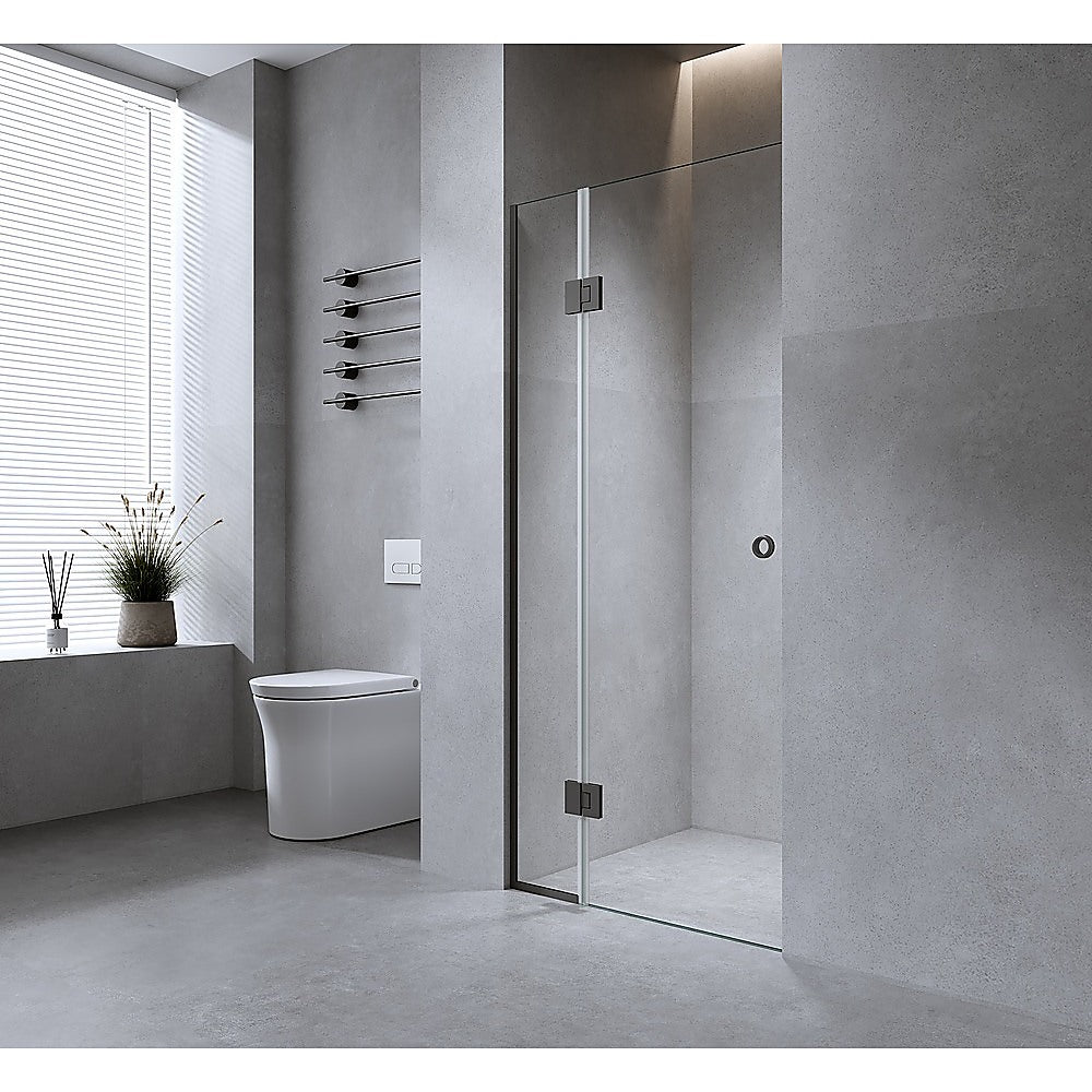 110cm Frameless Wall-to-Wall Shower Screen – Chrome Wall Channel with Brass Hinges