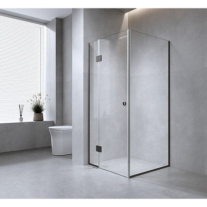 110x110cm Corner Frameless Shower Screen – Chrome Wall Channel with Brass Hinges for Elegant Bathrooms