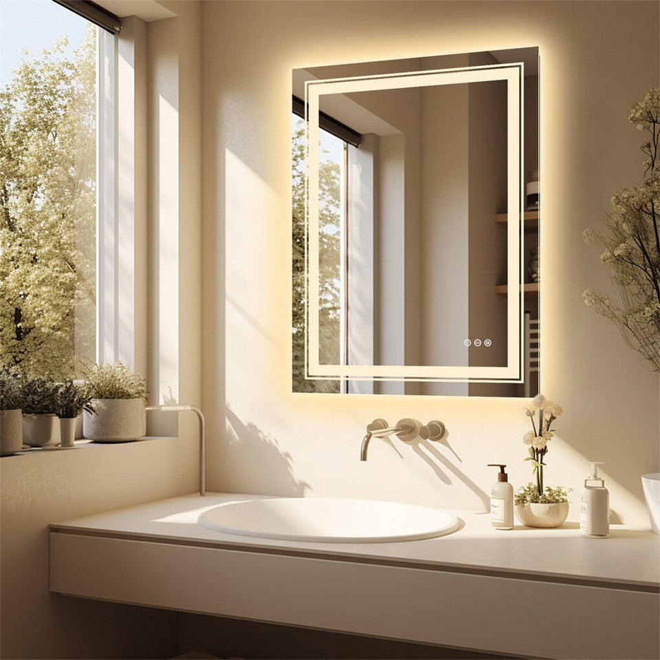 900*700MM Dimmable LED Bathroom Mirror Antifog Wall Mounted Vanity Makeup Mirror
